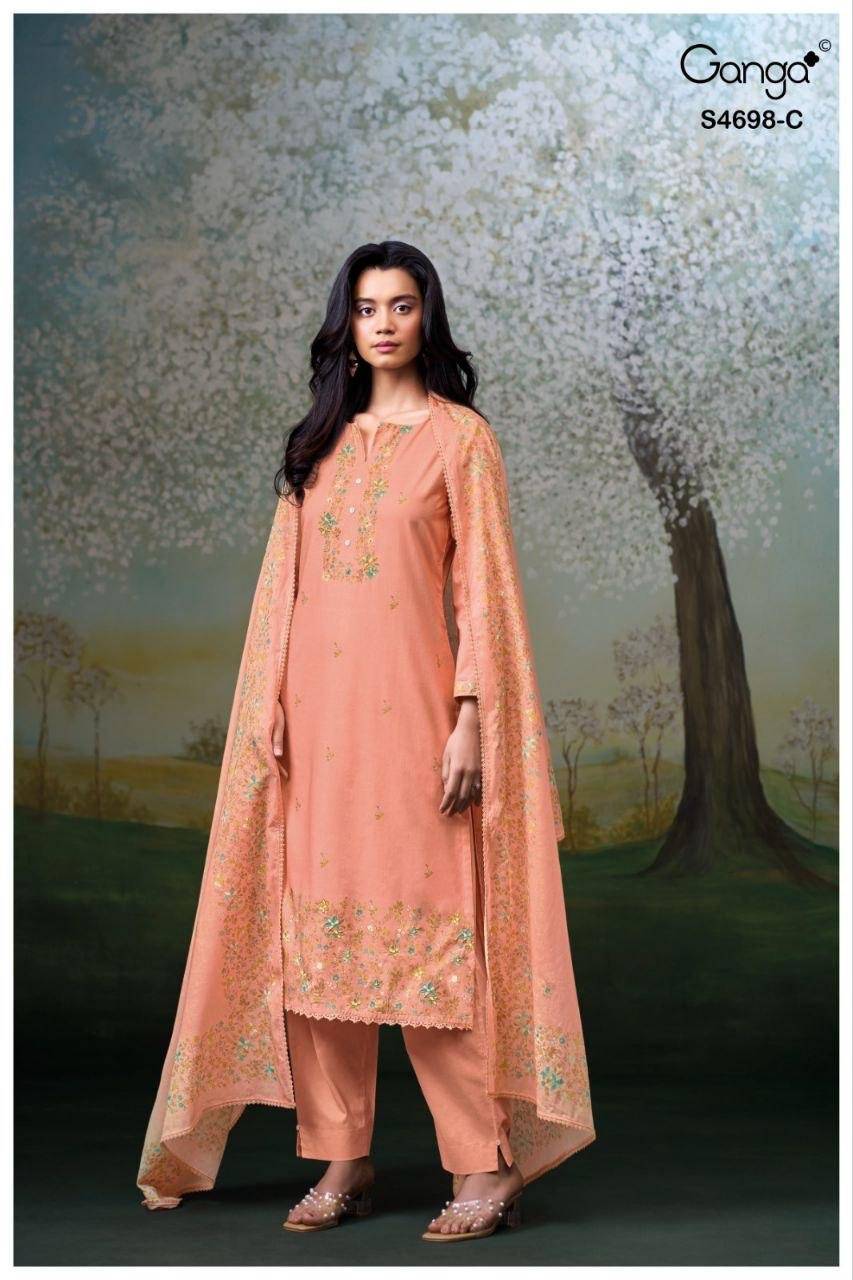 CHARISHA 4698 By Ganga Fashion 4698 A TO 4698 D Beautiful Festive Suits Stylish Colorful Fancy Casual Wear & Ethnic Wear PREMIUM COTTON Dresses At Wholesale Price